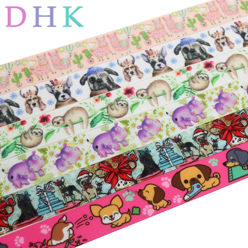 DHK 7/8 'ɵ ярдов собака животных Ленивец напечатан grosgrain ленты ленточный