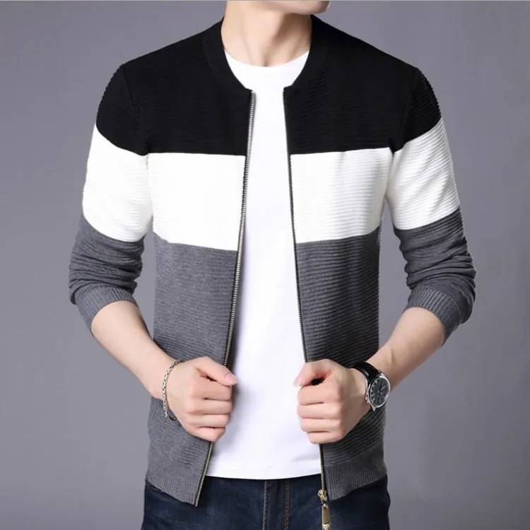 

New men's sweaters in the autumn of 2019 youth men sweater color matching cardigan sweater