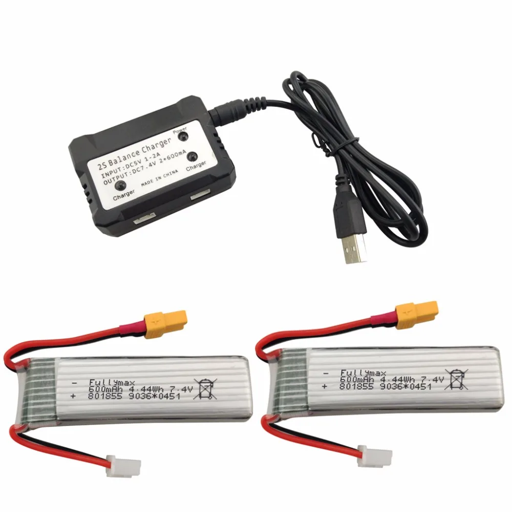 2PCS 7.4V 600mAh lithium battery with 2 in 1 charger cable for XK K130 brushless aileron 3D stunt helicopter accessories | Игрушки и