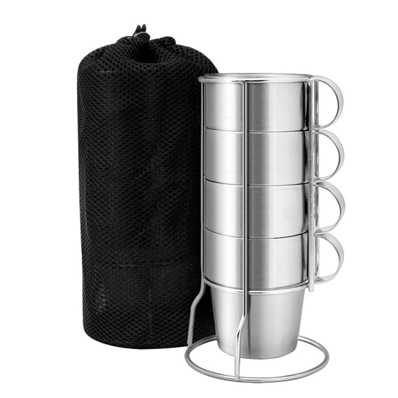 

4 PCS/Set Outdoor Picnic Cups Camping Tableware Double Portable Drinking Mugs Stainless Steel Cup Anti-Hot For Water Coffee Beer