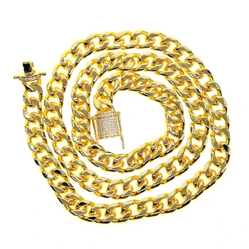 

top quality cool mens jewelry gold color micro pave cz clasp hip hop bling cuban link chain necklace for men 60cm 70cm