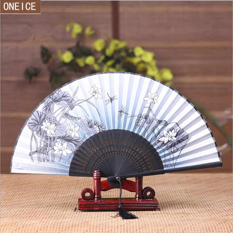 

chinese hand fan Bamboo Silk print abanico plegable Mini portable wedding folding fan eventail a main gift free delivery