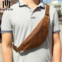 Misfits bolsa de cintura de couro masculina, bolsa de couro genuíno com cinto de 120cm, para viagem para bolsa do telefone