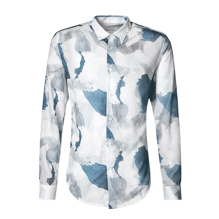 Новинка, мужская рубашка с цветочным принтом, приталенная, Chemise Homme,, роскошный бренд, цветочный принт, мужские рубашки, Camisa Social S875