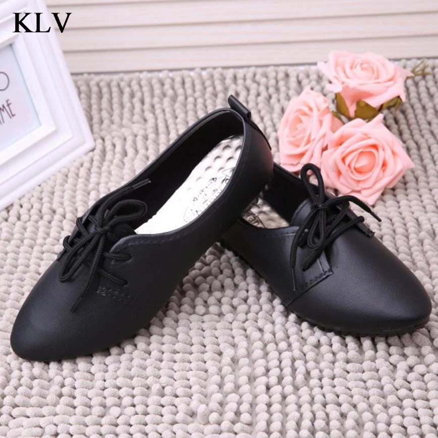 

women flats pu leather rubber shoes pointed toe suede lace-up platform derby sapato feminino casual ladies shoes Jan6