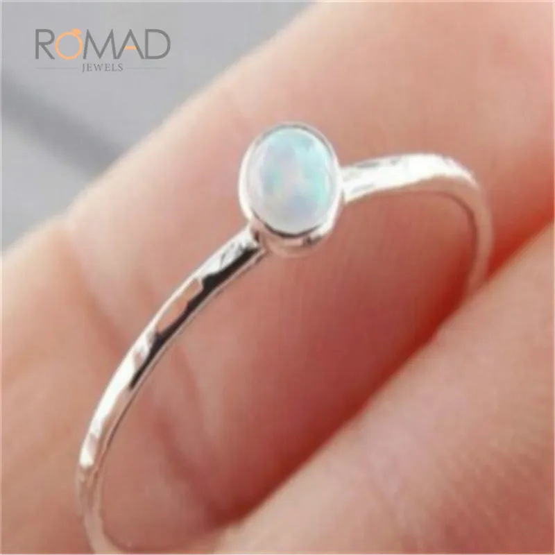 Minimalist Round Opal Rings For Women Silver Color Ring Small Simple Rings For Girl Personality Wedding Bijoux Jewelry anillo Z3
