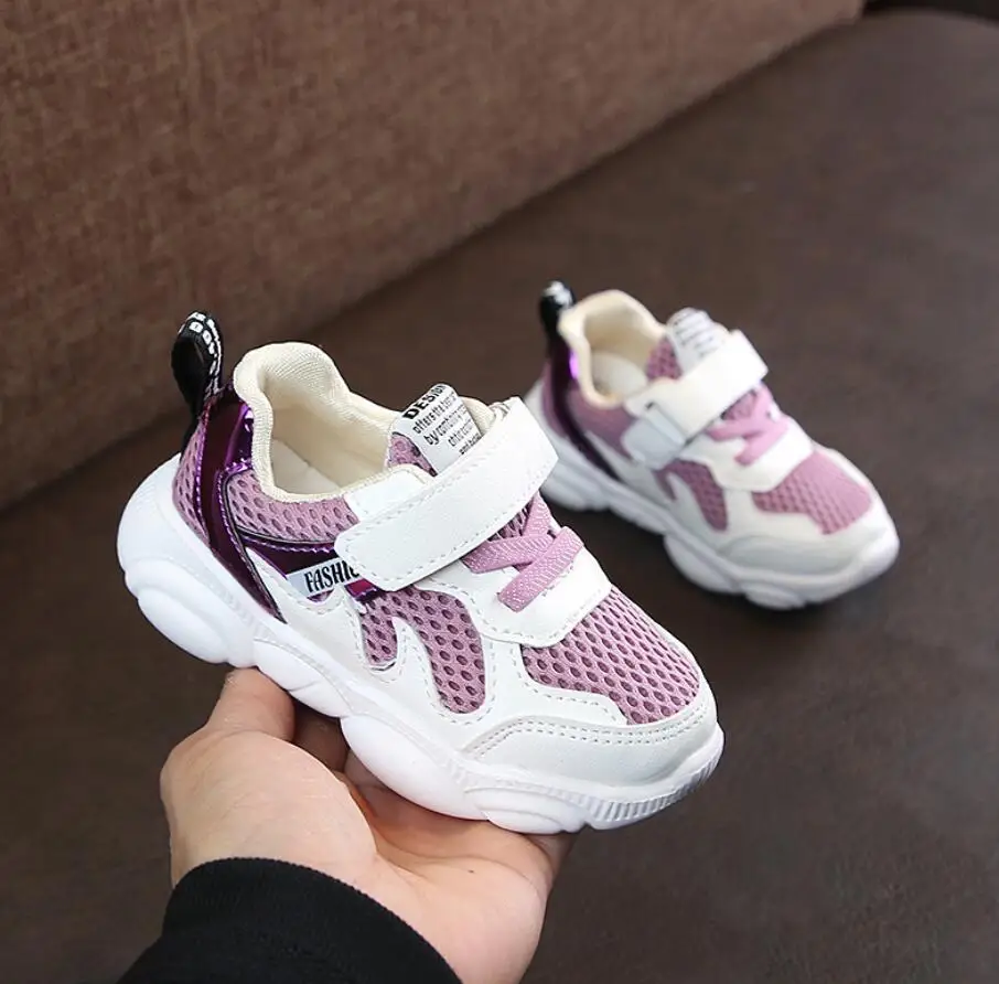 Спортивная детская обувь; детские кроссовки для мальчиков и девочек; сезон весна-осень; сетчатая дышащая повседневная обувь для бега для детей; парусиновая обувь - Цвет: Фиолетовый