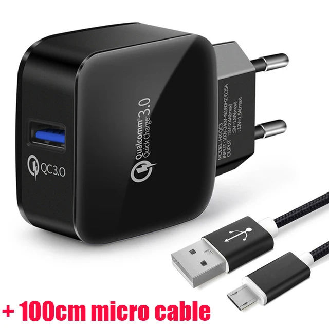 QC3.0 быстрое зарядное устройство 3,0 Для huawei p8 p9 p10 mate 10 honor 9 быстрое зарядное устройство 18 Вт Быстрое USB зарядное устройство для xiaomi 5 MI6 4A note4 - Тип штекера: With Micro usb cable