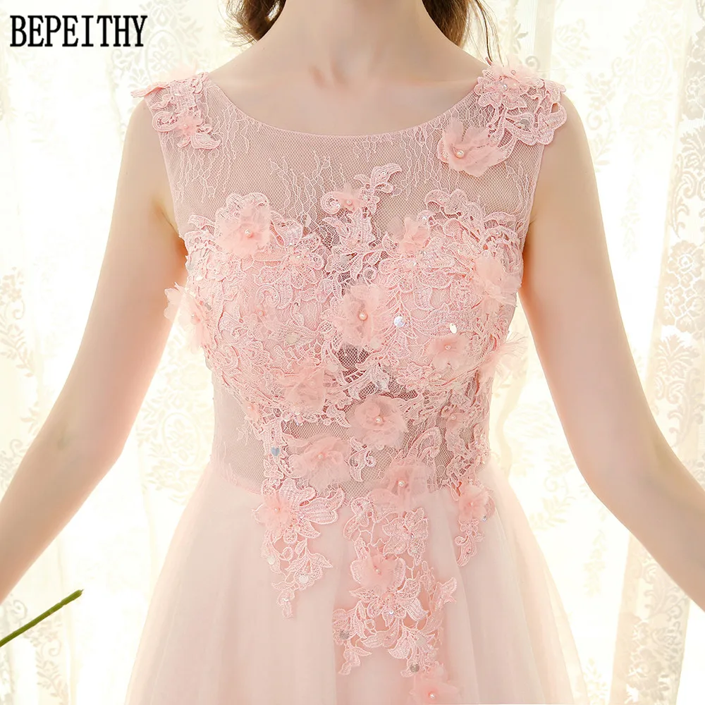 BEPEITHY vestido de festa платье трапециевидной формы из тюля с розовыми кружевными бусинами платье для выпускного вечера с аппликацией длинное вечернее платье