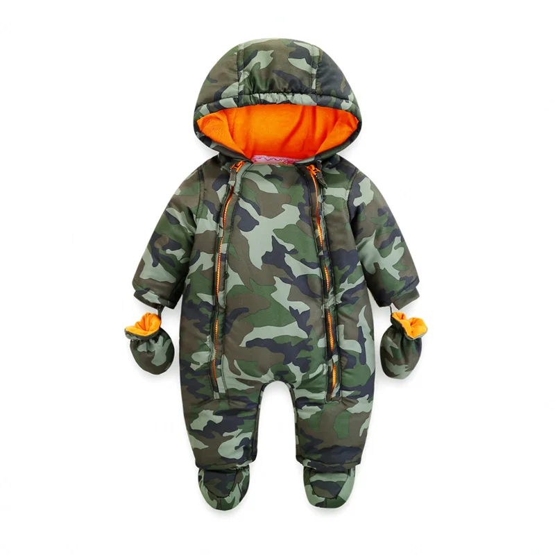 Ircomll/; детские комбинезоны для новорожденных; зимняя плотная теплая одежда для маленьких мальчиков и девочек; камуфляжный комбинезон с капюшоном и цветочным принтом; детская верхняя одежда