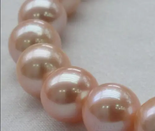 

Wholesale hot >>>>>huge 18"12-13mm Natural south sea genuine gold pink round pearl necklace
