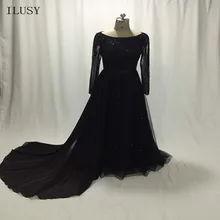ILUSY красивые Бальные платья русалки черный бисер Блестящие Свадебные Платья Vestidos De Soiree