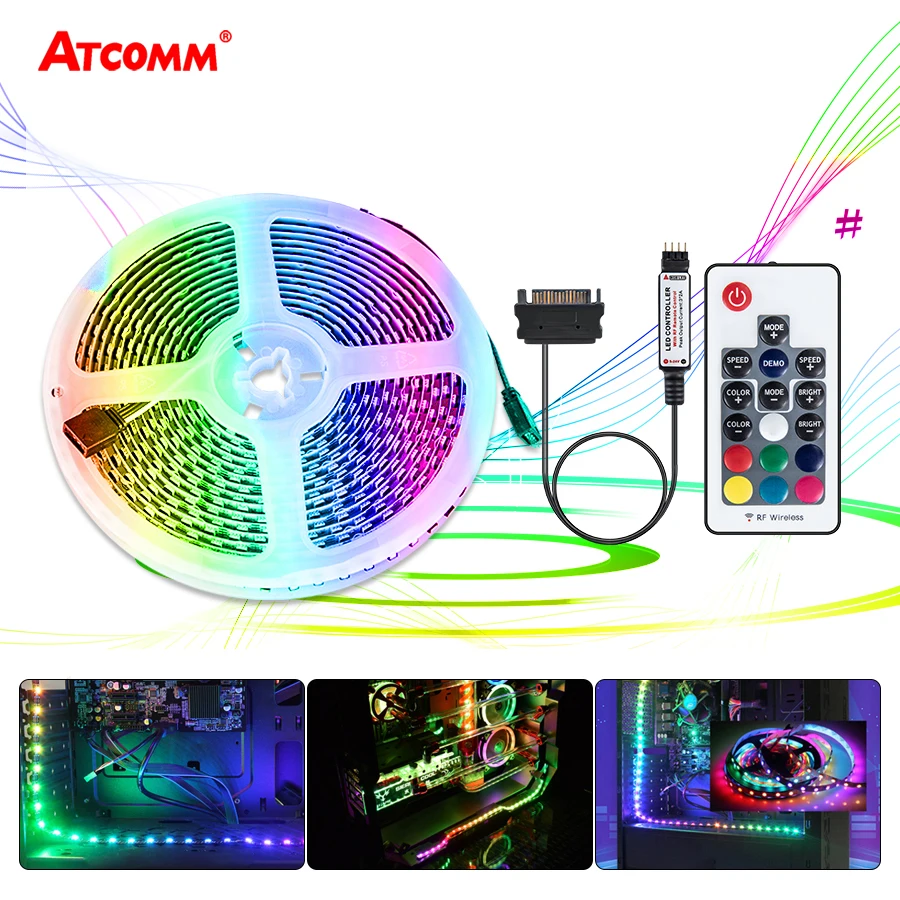 3535 RGB LED Strip Light 0.5m 1m 1.5m 2m SATA LED Лента Лента Лента Полный комплект с 17 ключами RF Remote RGB ленты для компьютера