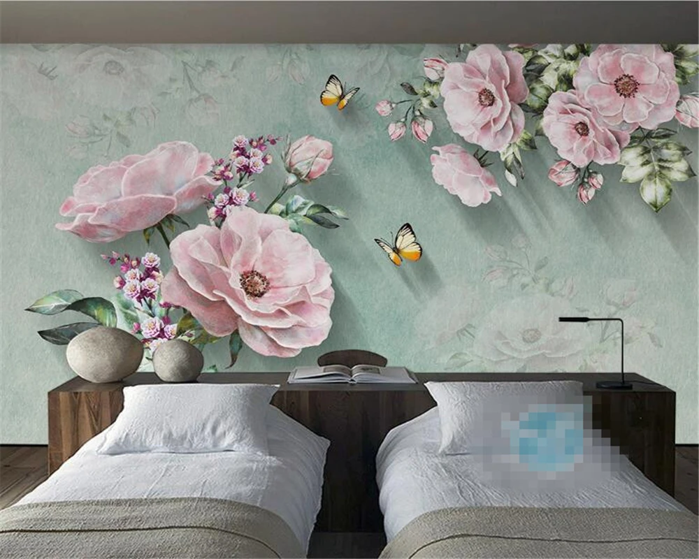 Beibehang wallpaper European Retro Rose Butterfly TV Backdrop Living Room Bedroom Background Mural photo wallpaper for walls 3 d 1 6 1m photography studio non woven screen photo backdrop background