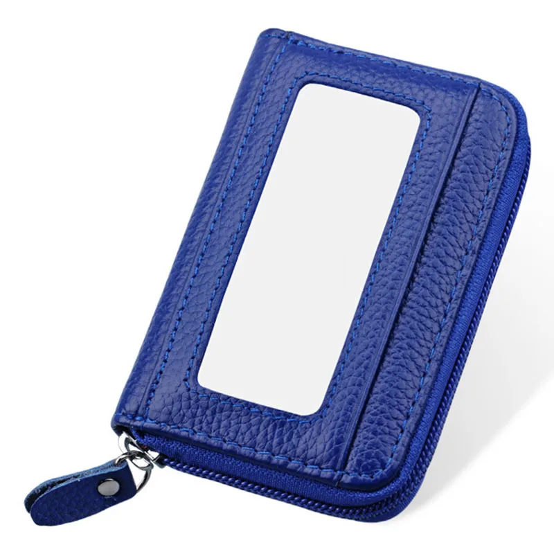 

Hot ID Credit Card Holder Cow Leather Zipper Blocking Cards Case Organizer Security Wallet for Men Women BVN66