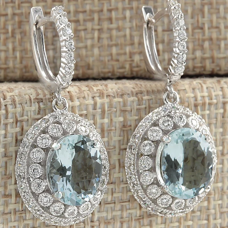 

Silver Color Big Round Sky Blue Zircon Stone Dangle Earrings Fashion Jewelry Long Drop Earrings Brincos For Women Gift Z5K569