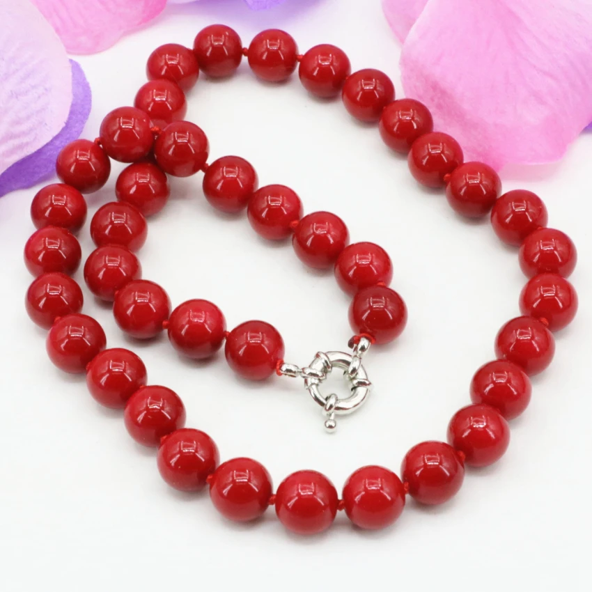 8 10 12 мм искусственный коралловый красный камень яшма бисер ожерелье для женщин мода себе цепь choker ключицы ювелирные изделия 18 дюймов B3212