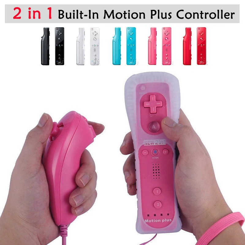 

Controller For Nintendo Wii 2 in 1 Remote Gamepad Build in Motion Plus Game Joystick with Silicone Case For Nintend Accessories