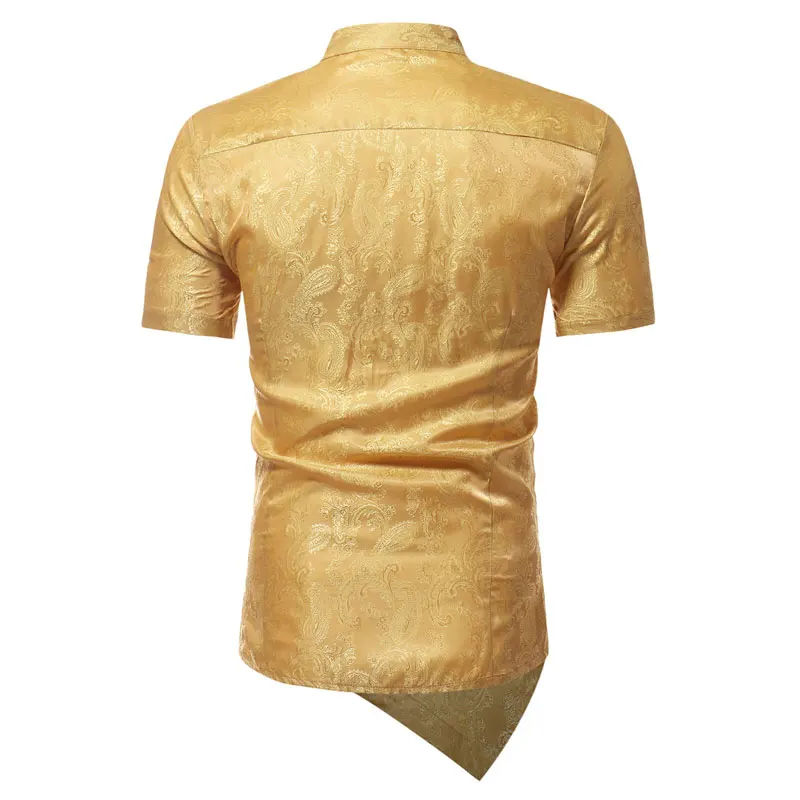 Золото Фольга принтом Футболка с коротким рукавом Для мужчин Sunmmer Slim Fit Мужская одежда Рубашки Сорочка Homme Марка воротник-стойка социальной