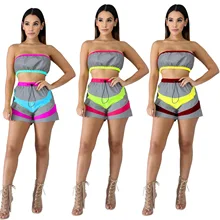 Vertvie женский сексуальный наряд без бретелек контрастные Цветные Светоотражающие завернутые спортивные комплекты из двух частей Свободные повседневные шорты Уличная Новинка