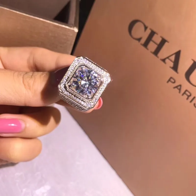 Vecalon, роскошное мужское кольцо-пасьянс, 3ct, AAAAA, Cz, 925 пробы, серебро, обручальное кольцо, кольца для мужчин, ювелирные изделия на большой палец