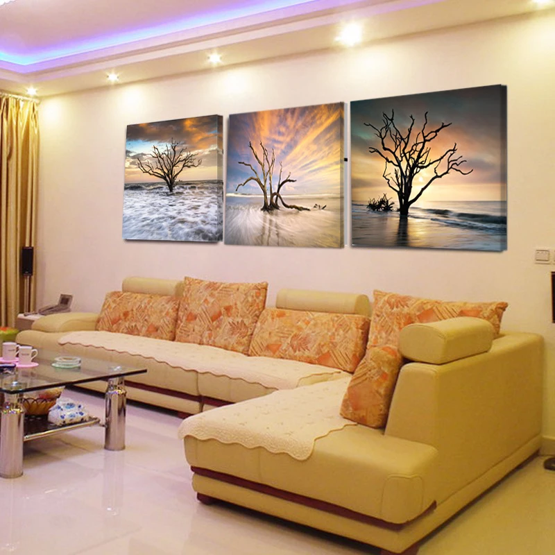Бескаркасная Пейзаж картина "закат" деревья домашний декор пляж стены искусства гостиной S271
