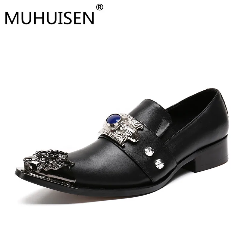 

2018 Handmade Pointed Toe Sliver Metal new Leather Men Dress Shoes Evening Party Wedding Shoes Hairdress Sexy Shoe size 37-46