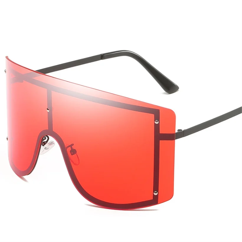 YOOSKE без оправы негабаритных солнцезащитных очков для женщин, брендовые дизайнерские цельные линзы, градиентные солнцезащитные очки, женские большие очки, Оттенки UV400 - Цвет линз: Красный