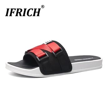 

2019 Summer Mens Slippers Black Red Man Beach Casual Shoes Cotton Fabric Indoor Boy Slippers Rubber Sole Comfortable Slippers