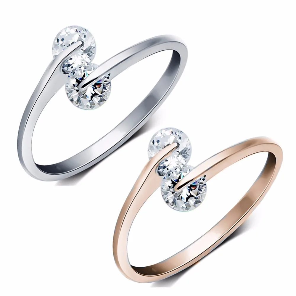 Fashion Crystal Titanium Steel Open Ring For Women Elegant Wedding Ring