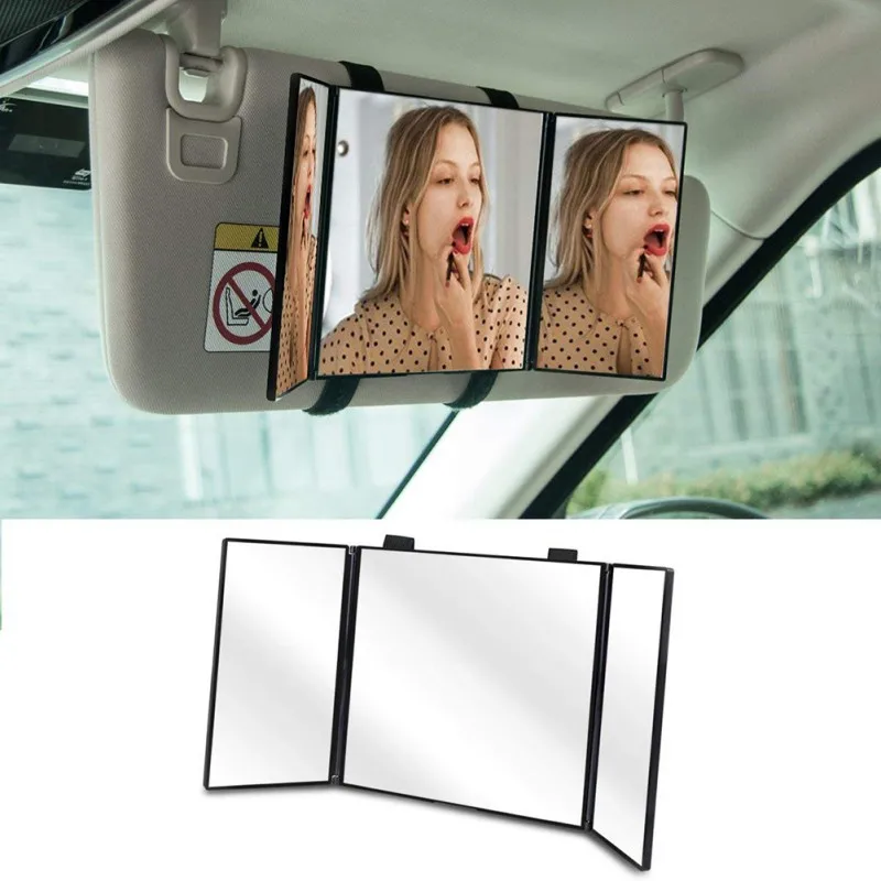 

Car Make-up Mirror Sun Visor Vanity Mirror Auto Triple Folding Car Interior Makeup Mirror Sunshade Mirror Decoration