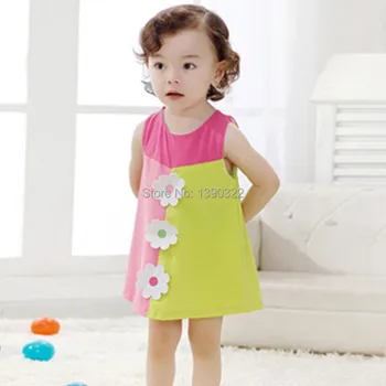 

Summer baby girls dress,new three color patchwork with flowers sleeveless dresses,kids A-line dress,children clothes for 0-3 yrs