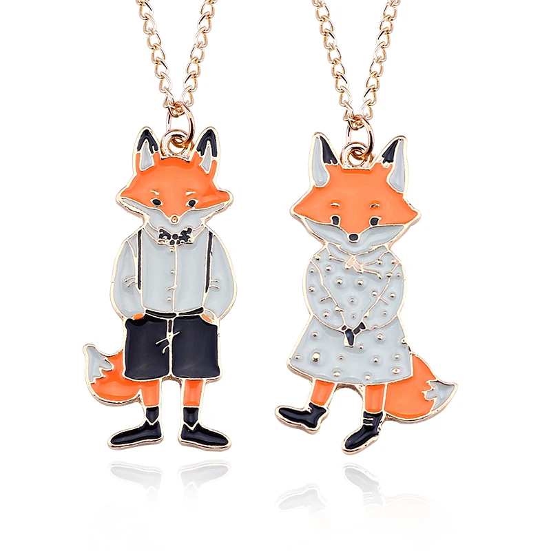 DIY Cute Animal Necklace Kawaii Pendant Cartoon Mr.Fox Miss.Fox Choker Gold Chain Unisex Lover Necklaces&Pendants Dropshipping