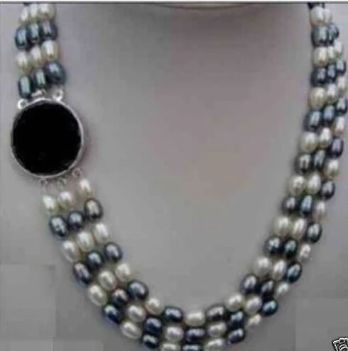 

shipping Jewelry 3 Rows Oval White / Black Pearl Necklace hot