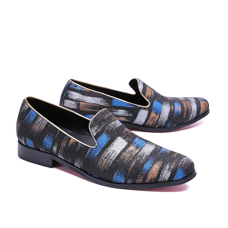 Cor Apontou Em Masculino Lazer Show Massagem Homem As Deslizamento Calcanhar Mocassins Casuais Toe Impressão Sapatos Macio Robusto De Homens Couro Misturada 1wEX1d