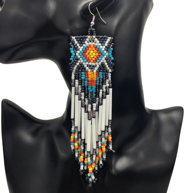 MANILAI Bohemian Handmade Beaded Long Tassel Earrings For Women Fashion Jewelry Multicolor Beads Statement Earrings Ethnic Drop