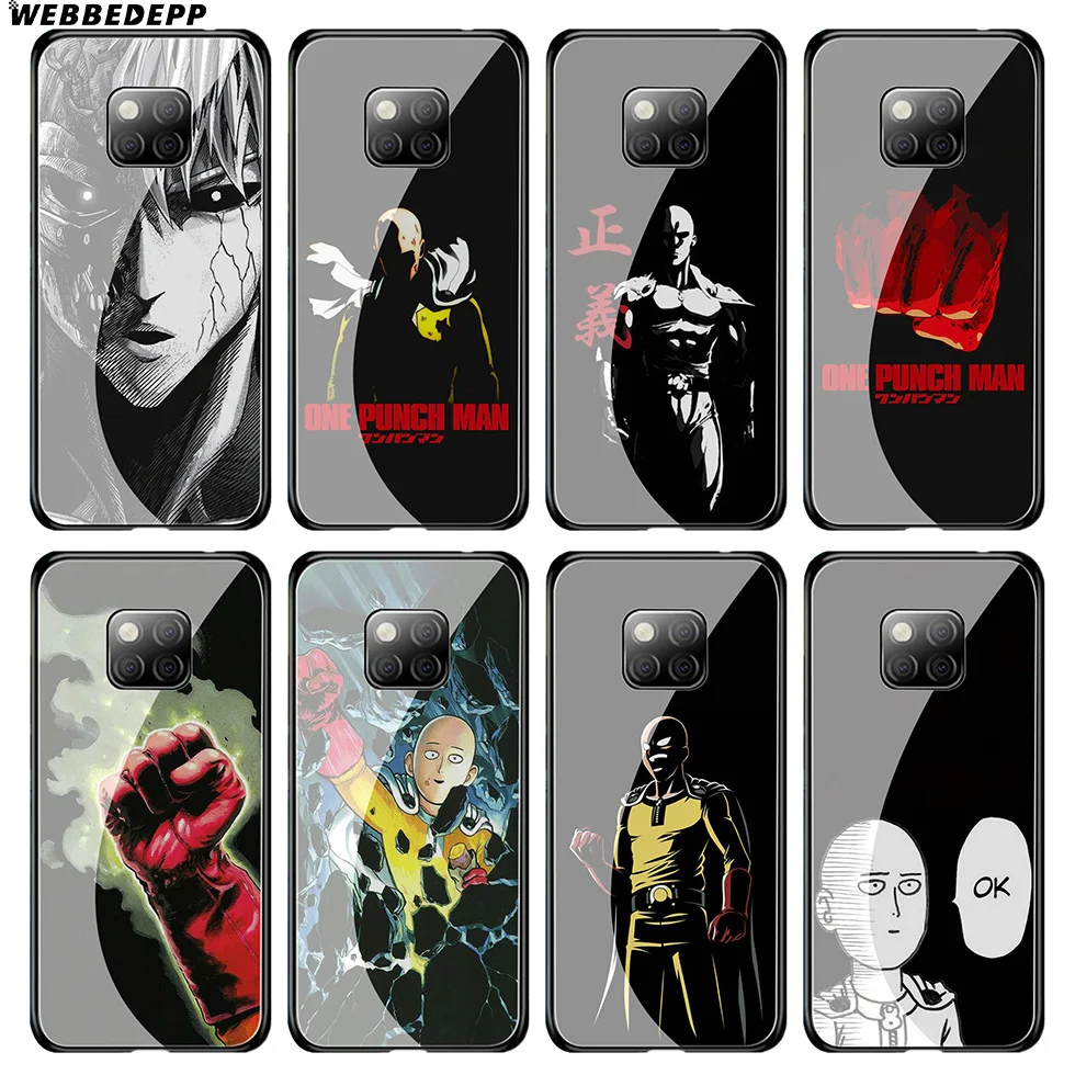 

WEBBEDEPP One Punch Man Cartoon Tempered Glass Case for Huawei Mate 20 P20 P10 P Smart 2019 2018 & Honor 10 9 8X 7A Lite Pro