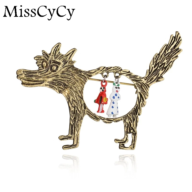 

MissCyCy Fashion Vintage Wolf Brooch jewelry Little Red Riding Hood Unique Epaulette Metal Pins Brooches For Women