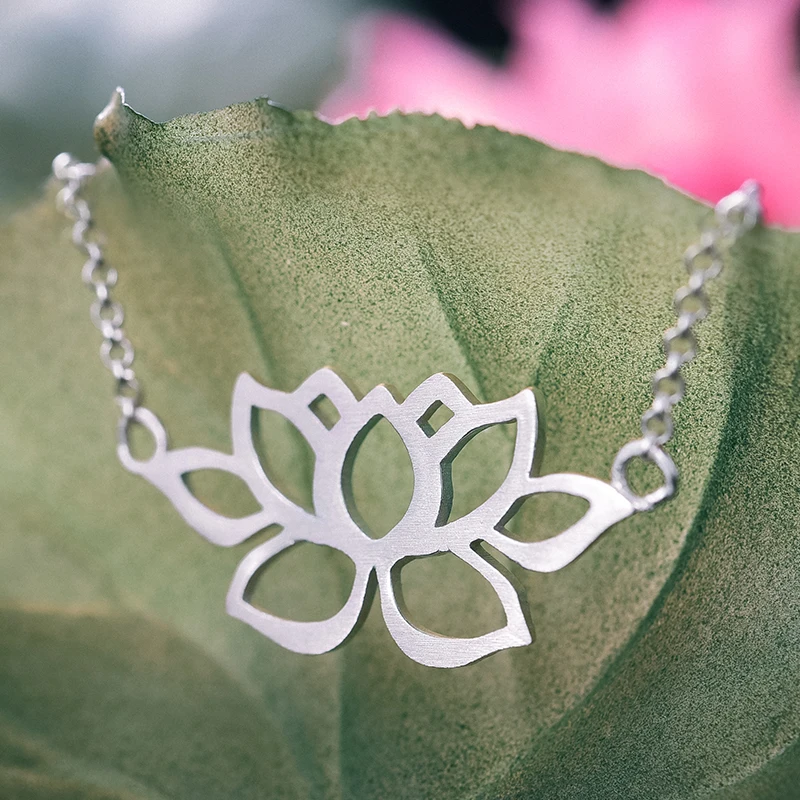 Lotus Fun Genuine 925 Sterling Silver Hollow Out Flower Charms Bracelet Silver 925 Jewelry Valentine's Day Present Dropshipping