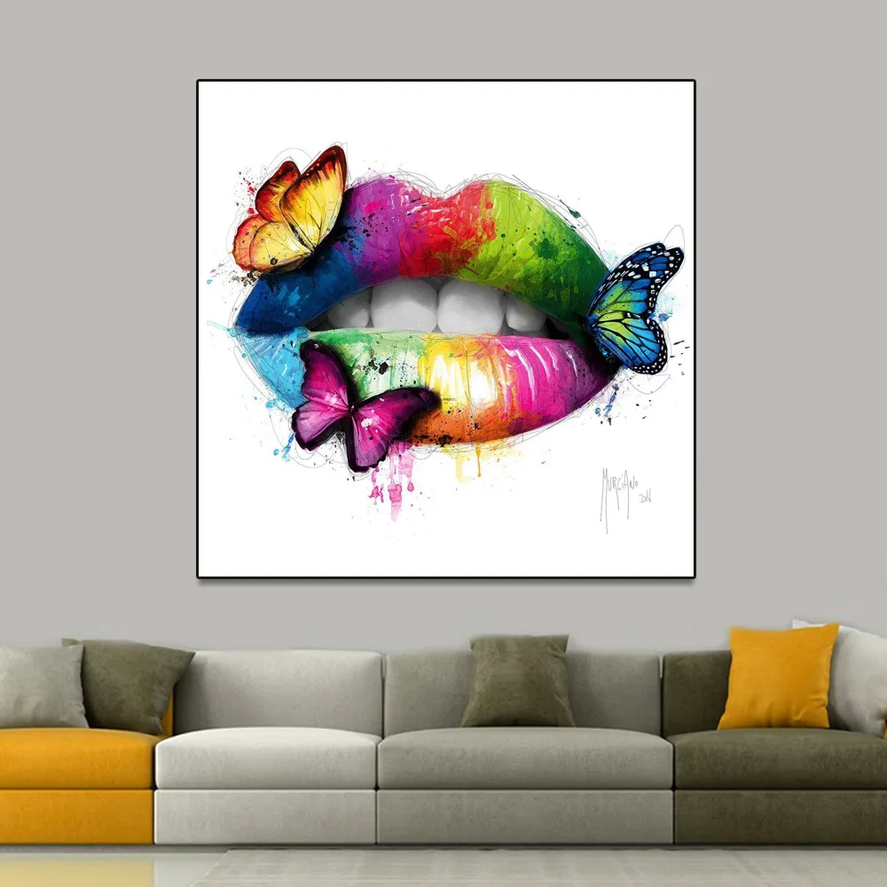 Sexy Lip Tooth Wall Art Butterfly Canvas Painting Cartoon Art Poster For Living Room Home Decoration Modern Art Print Wallpaper