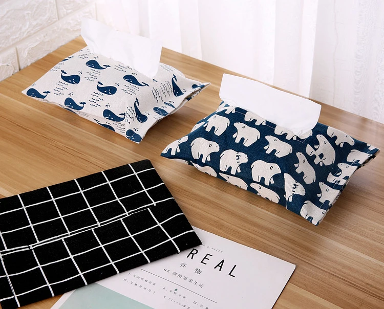 Washable Cotton Facial Tissue Storage Box Living Room Bedroom Car Handsome Velcro Pocket Soft Comfortable Simple Practical (1)