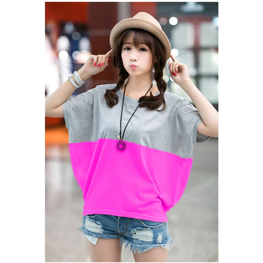

Tops Summer Korean Version of The Large Size Women's Loose Bat Shirt Student Ladies Short-sleeved T-shirt Summer Dress Tide
