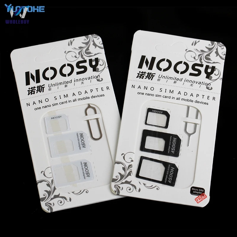 1000 компл./лот 4 в 1 Noosy Nano адаптер для сим-карты+ адаптер для микро-сим-карт+ стандартный адаптер для сим-карты для iPhone 8 7 6