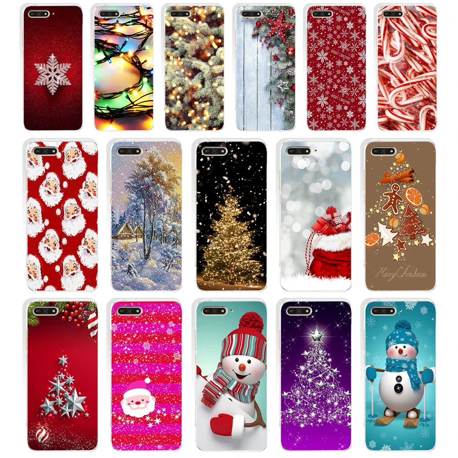 

76 happy New Year merry Christmas Tree Snow Flakes Soft Silicone Tpu Cover Case for huawei Honor 7c 7x 7a pro 7x P20 Nova 2i 3i