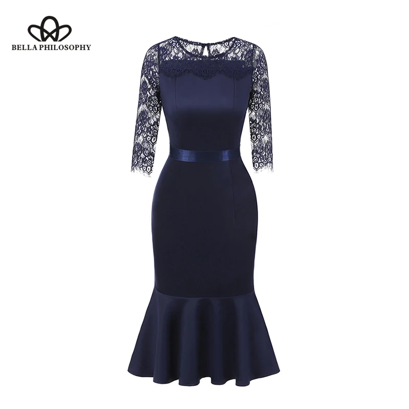 Wonder 2018 new Spring Summer Dress Women Lace O Neck Patchwork Hollow Out Trim Pencil Dress Female Vintage Long Sleeve Vestido
