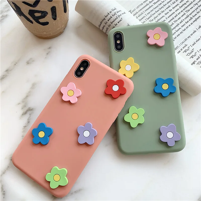 

super cute 3d embossing flower TPU Pink, green soft shell phone Case For Apple iphone 6 6s 7 8 Plus X XS XR MAX silicone case