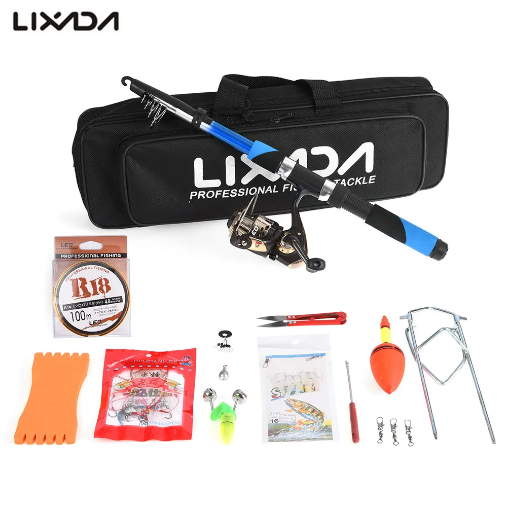 

Lixada Fishing Rod Reel Lure Combo Set with 2.1m Telescopic Fiberglass Rod Spinning Reel Lure Baits Hooks Fishing Bag Kit