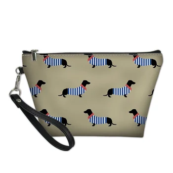 

THIKIN Teens Girls Cosmetic Bags 3D Cute Dachshund Pattern PU Leather Custom Fashion Makeup Bags for Ladies Travel Carrying Case