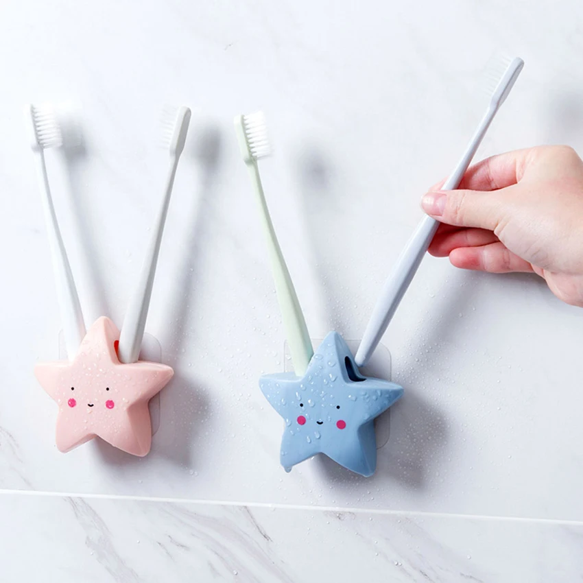 Star Toothbrush Holder Cute Storage Shelf Cartoon Wall-mounted Rack Bathroom Toothbrushes Container Organization Accessories | Дом и сад