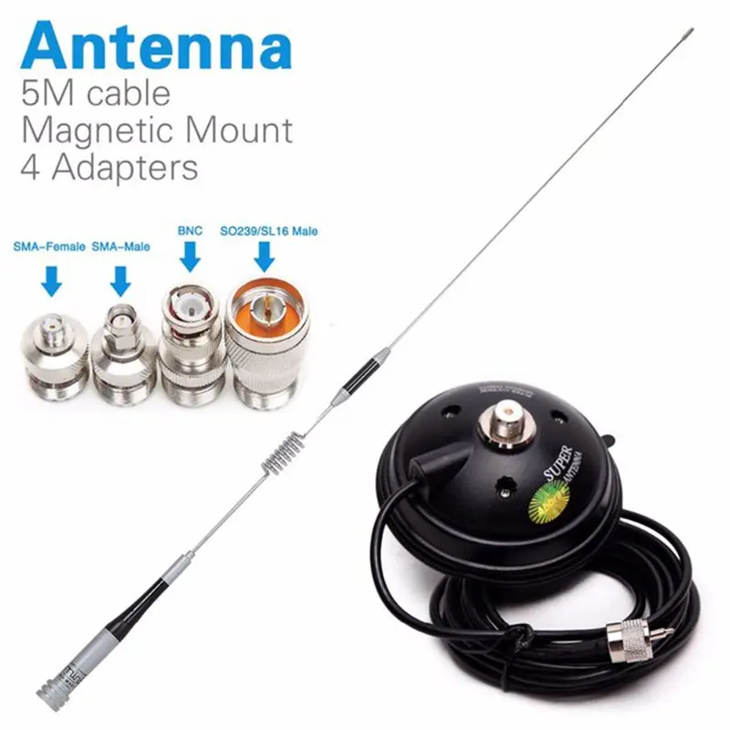 Алмазная SG-M507 двухдиапазонная антенна+ магнитное крепление+ SMA-F/SMA-M/BNC/SL16 4 адаптера для Baofeng UV-5R портативная рация мобильное радио